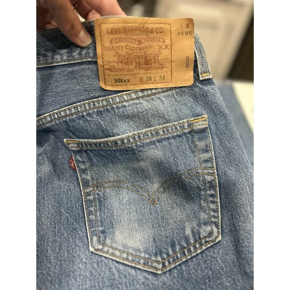 Dead Stock Levis 501xx Blue Denim Jeans Button Fly 38X34 USA Vintage